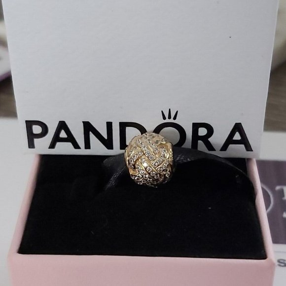 Pandora 14K GOLD  SPARKLING LOVE KNOT CHARM 750991CZ - Picture 2 of 12